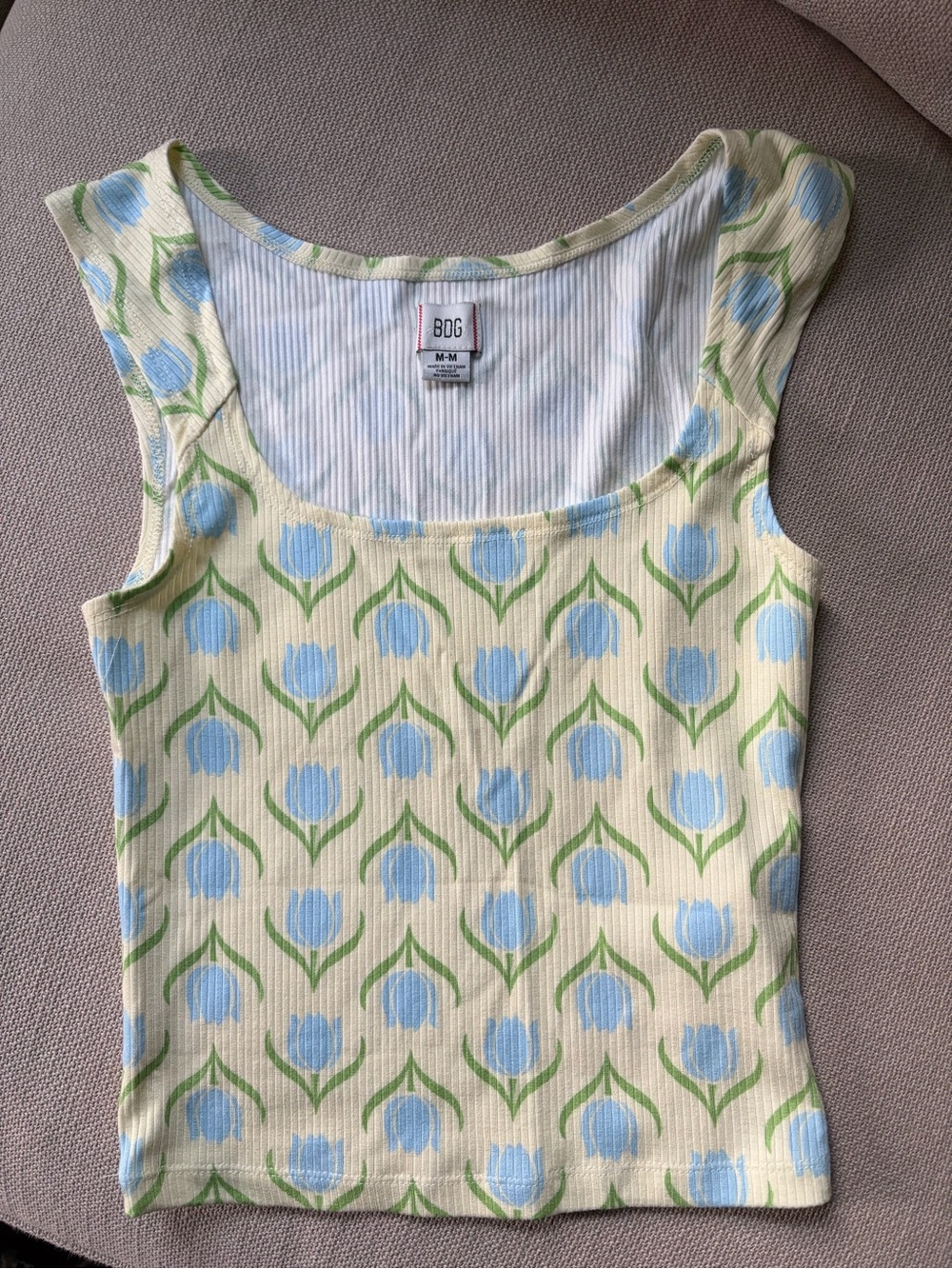 BDG Cream Tank with Blue Floral Tulip Print - BRAND NEW removed tags
